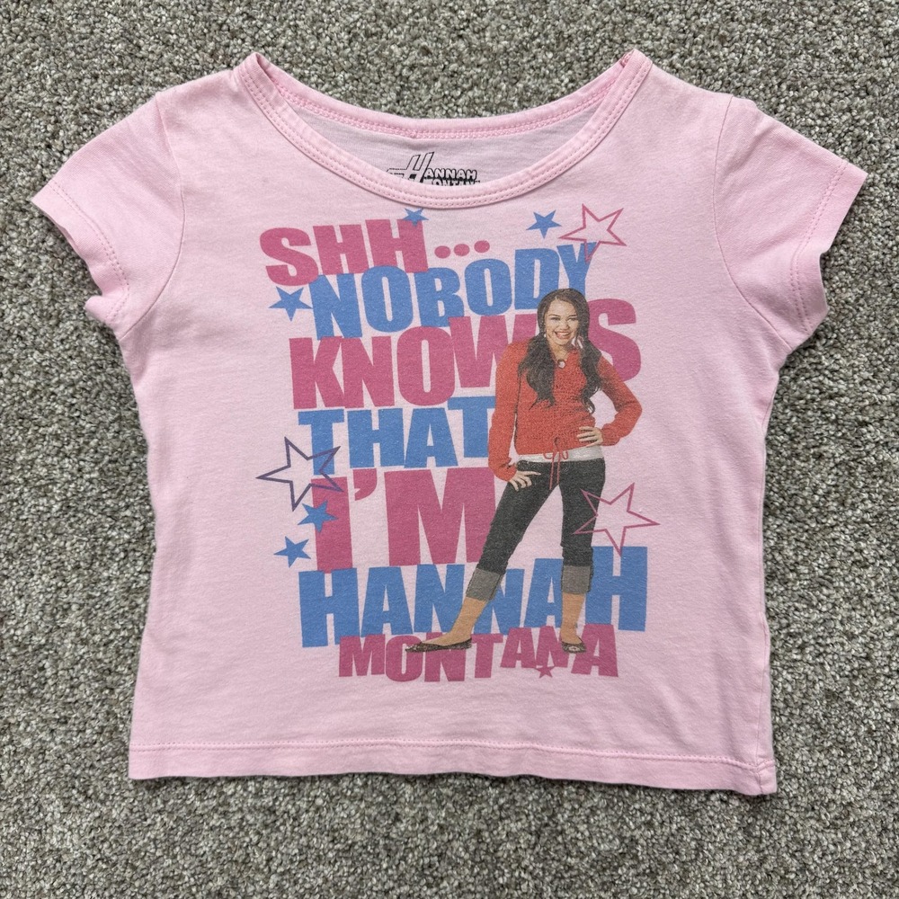 Y2K Hannah Montana Disney Shirt Girls 5/6X Pink Nobody Knows Tee T-Shirt